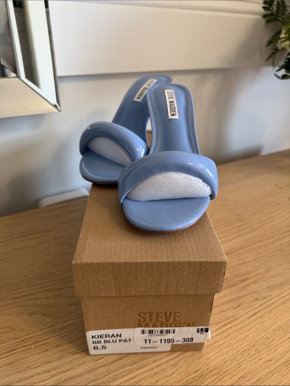 Steve Madden Light Blue Patent Slide Mules
